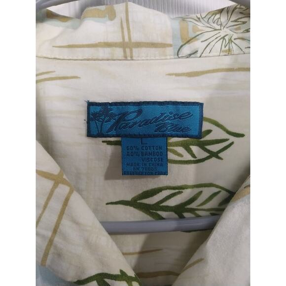 Paradise Blue Men's L Shirt Collared Button Hawaiian Palm Leaf Short Sleeve... - Picture 3 of 10